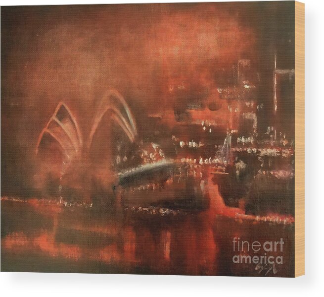 Abstract Wood Print featuring the painting Alpha City - Smoking Hot by Jane See