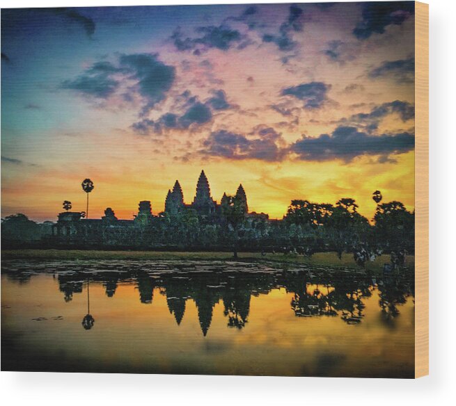 Angkor Wat Wood Print featuring the photograph Angkor Wat Sunrise by Christine Ley