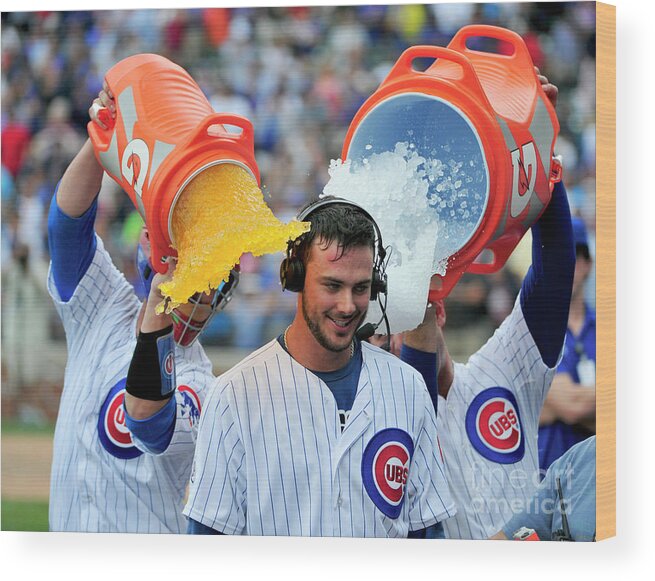 Ninth Inning Wood Print featuring the photograph Anthony Rizzo, David Ross, and Kris Bryant by David Banks