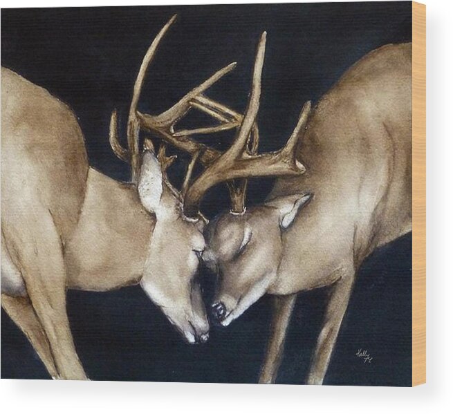 Buck Deers Wood Print featuring the painting Antlers Shuffle by Kelly Mills
