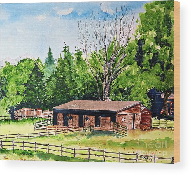 Applewood Estates Wood Print featuring the painting Applewood Horse Barn by Tom Riggs
