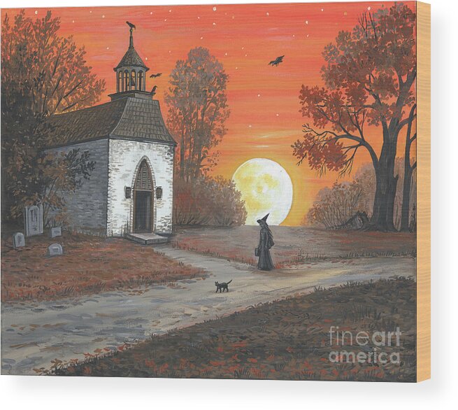 Print Wood Print featuring the painting Arriving To Sleepy Hollow by Margaryta Yermolayeva
