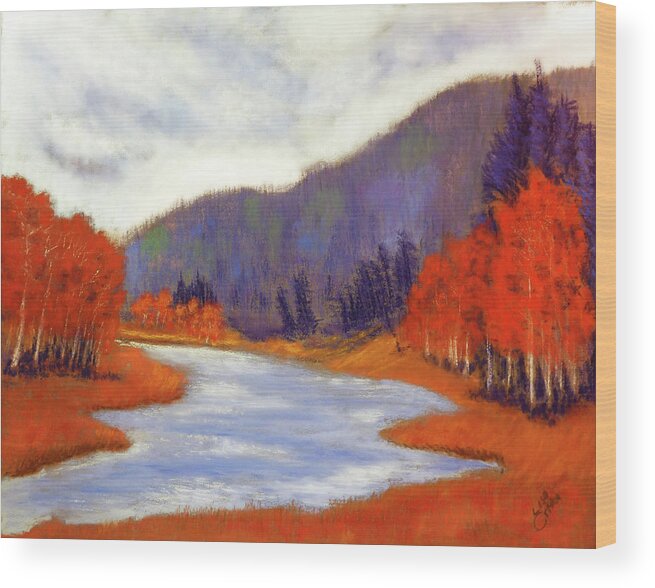Fall Wood Print featuring the painting Aspen Air by Lisa Crisman