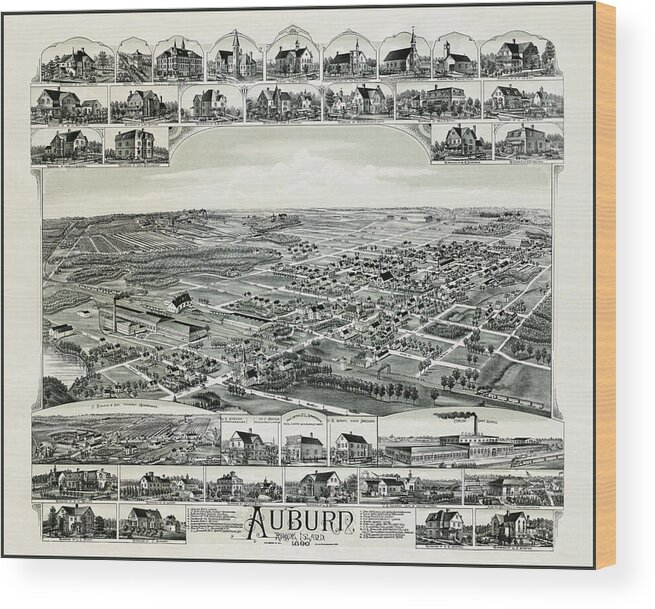 Rhode Island Map Wood Print featuring the photograph Auburn Cranston Rhode Island Vintage Map Birds Eye View 1890 by Carol Japp