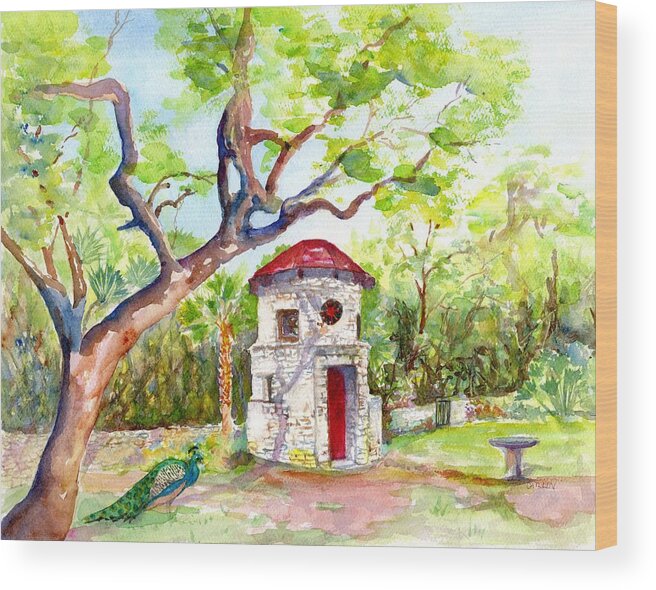 Austin Wood Print featuring the painting Austin Texas Mayfield Park by Carlin Blahnik CarlinArtWatercolor