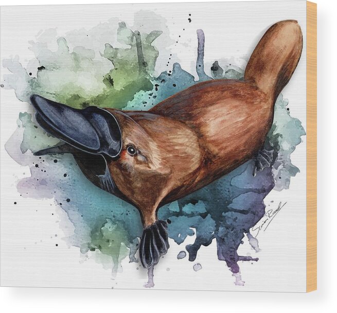 Art Wood Print featuring the painting Australian Platypus by Simon Read