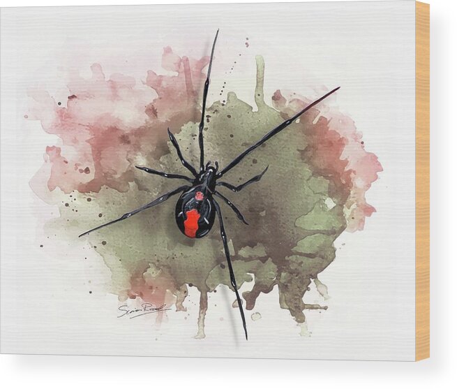 Art Wood Print featuring the painting Australian Redback Spider by Simon Read