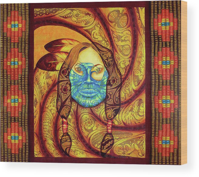Native American Wood Print featuring the painting Awakenings by Kevin Chasing Wolf Hutchins