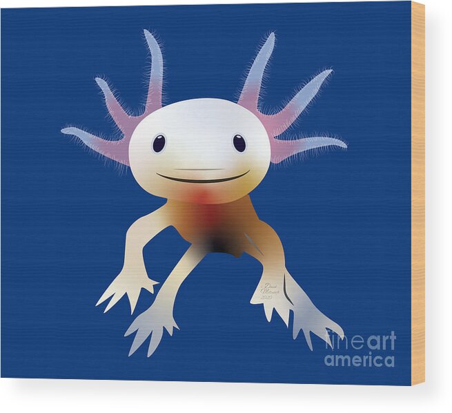 Axolotl Wood Print featuring the digital art Axolotl, Amphibian, Illustration, by David Millenheft