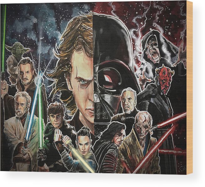 Star Wars Wood Print featuring the painting Balance of the Force by Joel Tesch