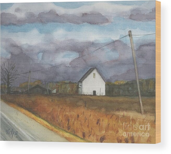 Barn Wood Print featuring the painting Barn in Field by Vicki B Littell
