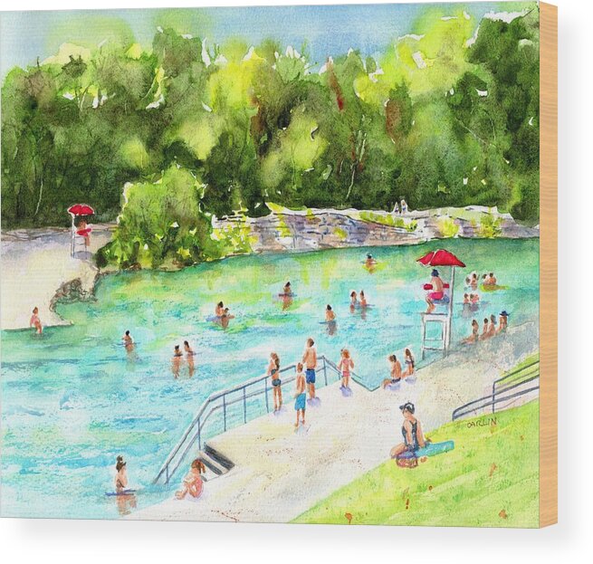 Austin Wood Print featuring the painting Barton Springs Pool by Carlin Blahnik CarlinArtWatercolor