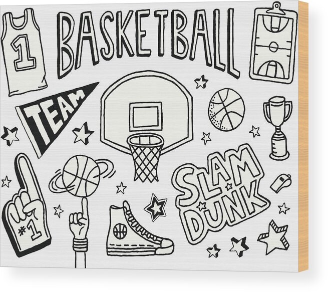 Foam Hand Wood Print featuring the drawing Basketball Doodles by Jamtoons
