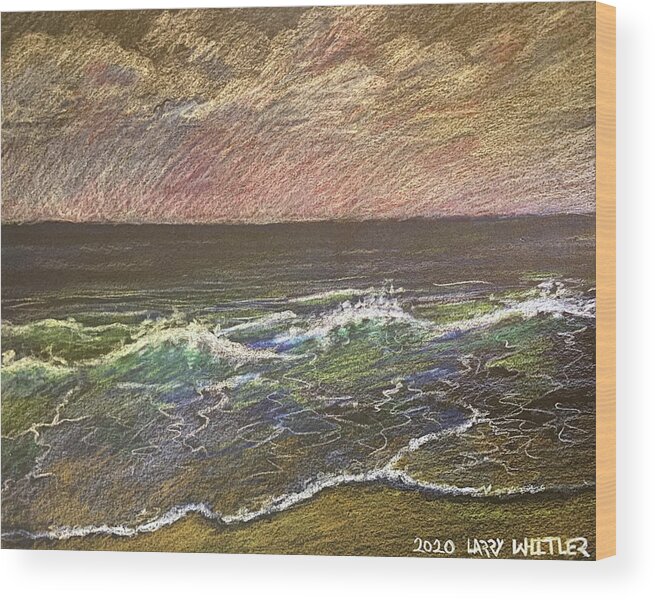 Beach Wood Print featuring the drawing Beach In Colored Pencil by Larry Whitler