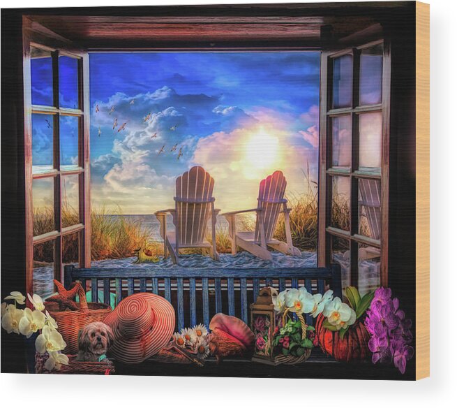 Window Wood Print featuring the photograph Beachhouse Vacation Painting by Debra and Dave Vanderlaan