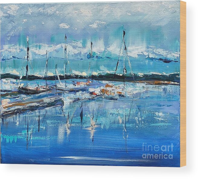 Boats Wood Print featuring the painting Beaufort Marina by Alan Metzger