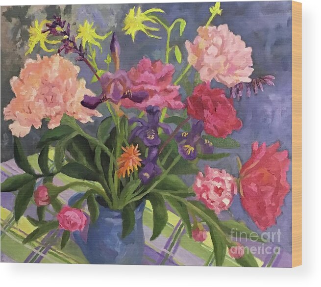 Peonies Wood Print featuring the painting Beautiful Blooms by Anne Marie Brown