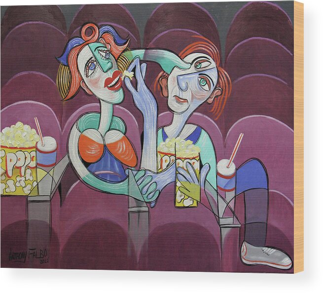 Love Wood Print featuring the painting Before The Movie Starts by Anthony Falbo