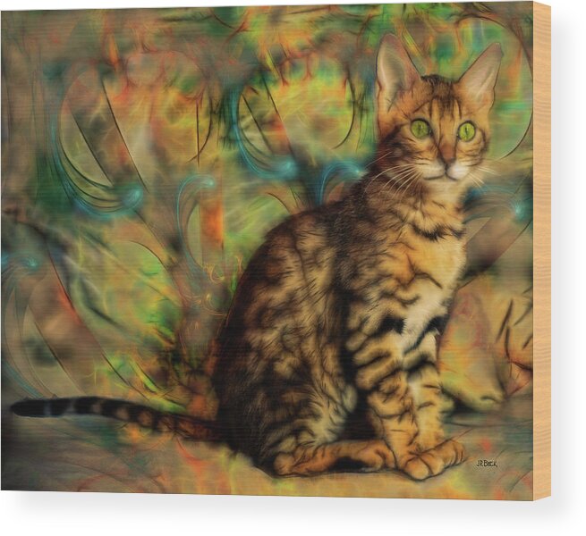 Bengal Kitten Wood Print featuring the digital art Bengal Kitten by Studio B Prints