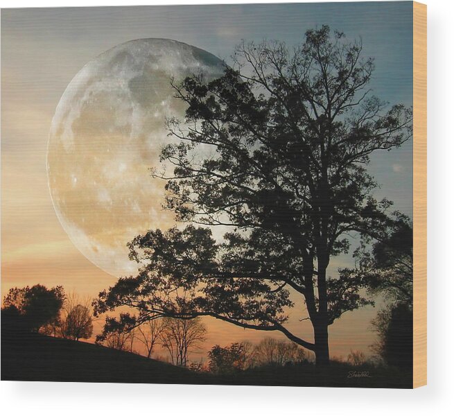 Moon Wood Print featuring the photograph Big Moon in Sunset by Shara Abel