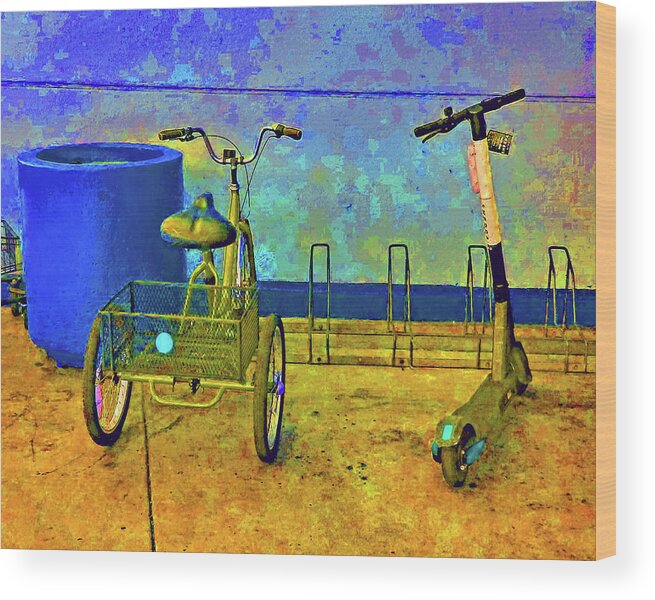 Landscape Wood Print featuring the photograph Bike and Scooter by Andrew Lawrence