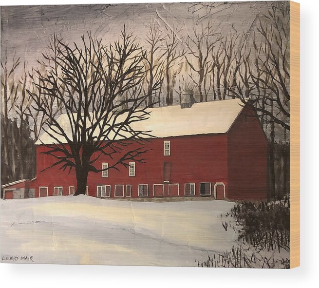 Winter Wood Print featuring the painting Bixby Barn 1 by Lisa Curry Mair