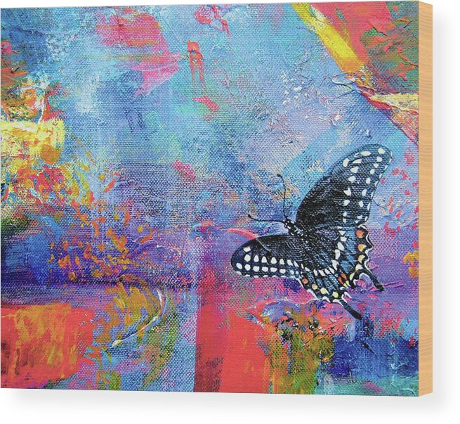 Butterfly Wood Print featuring the painting Black Swallowtail by Pamela Kirkham