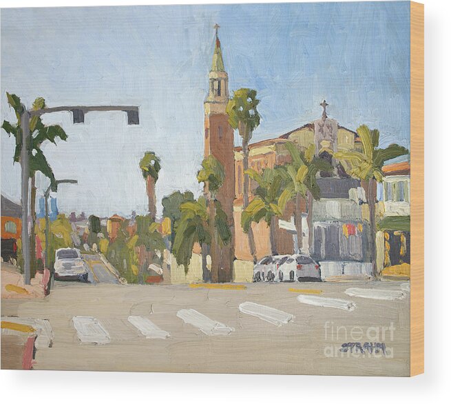 Blessed Sacrament Wood Print featuring the painting Blessed Sacrament Parish - San Diego, California by Paul Strahm