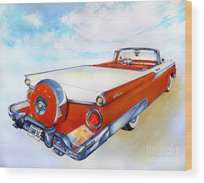 1959 Ford Hardtop Convertible Wood Print featuring the drawing Blue Skies Smiling at Me by David Neace