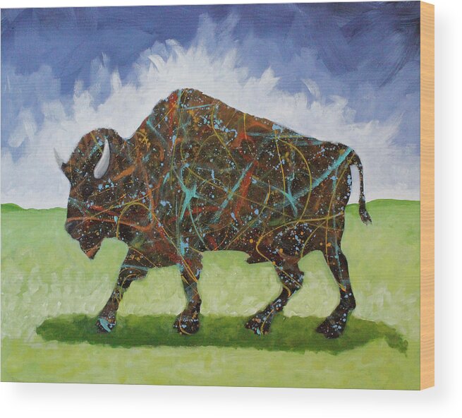 Buffalo. Wild Wood Print featuring the painting Blue Sky Buffalo by Lance Headlee