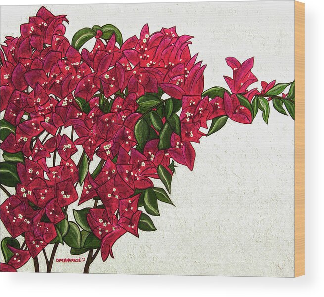 Floral Wood Print featuring the painting Bougainvillea by Donna Manaraze