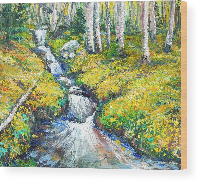 River Wood Print featuring the painting Boulder Brook Pallette Knife Painting by Aaron Spong