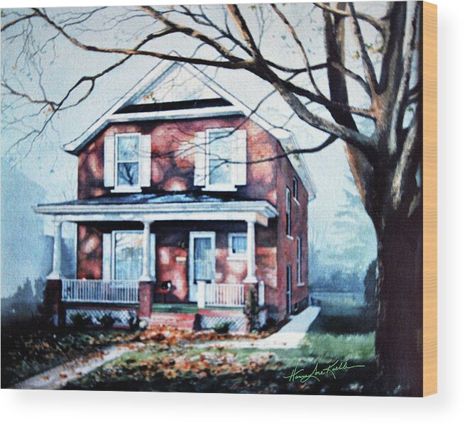 House Portrait From Photo Wood Print featuring the painting Brant Avenue Home by Hanne Lore Koehler