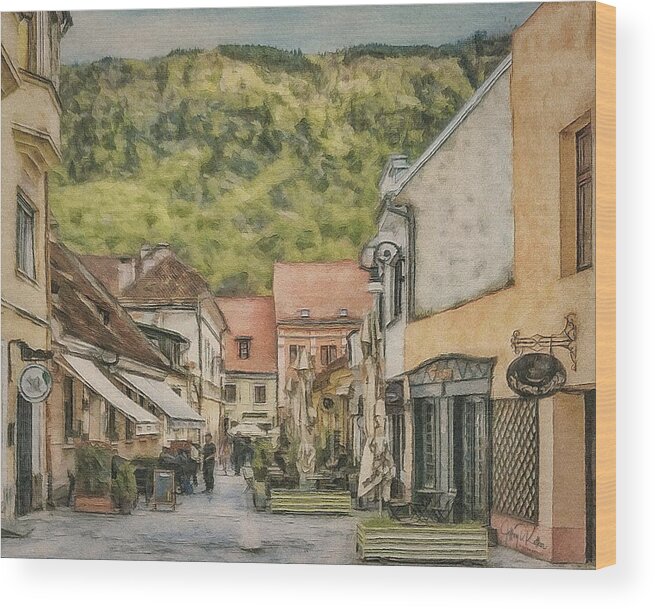 Brasov Wood Print featuring the painting Brasov Street Scene 2 by Jeffrey Kolker