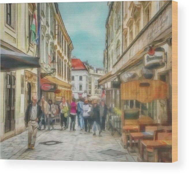 Bratislava Wood Print featuring the painting Bratislava Street Scene by Jeffrey Kolker