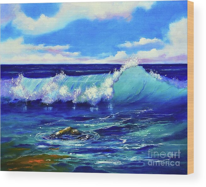 Ocean Wood Print featuring the painting Breaking Wave by Mary Scott