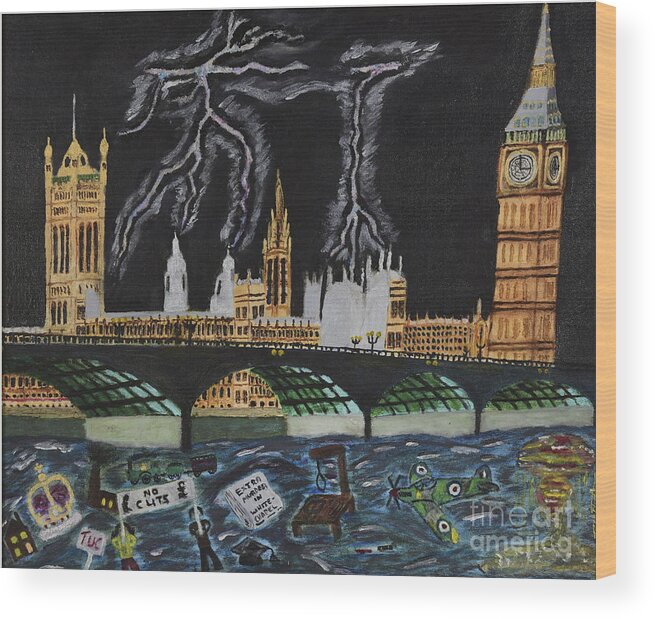 London Wood Print featuring the painting Bridge over Troubled waters by David Westwood