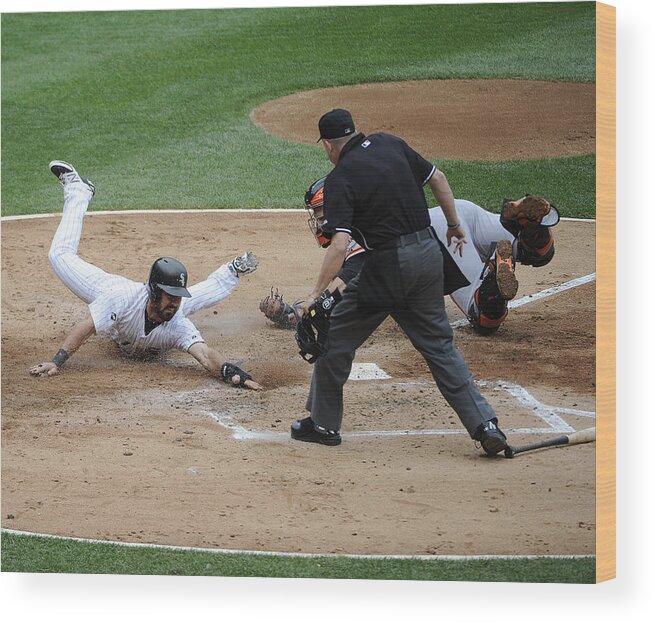 American League Baseball Wood Print featuring the photograph Buster Posey and Adam Eaton by David Banks