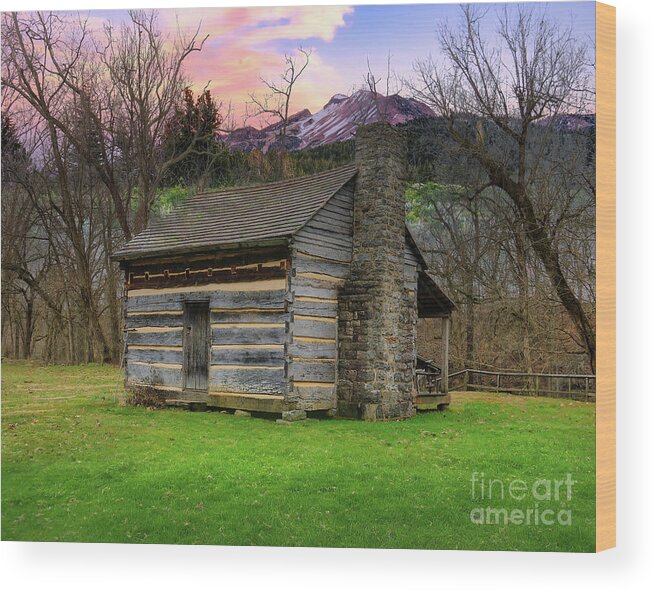 Cabin Wood Print featuring the photograph Log Cabin in the Mountains by Shelia Hunt