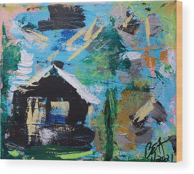 Cabin Wood Print featuring the painting Cabin In The Woods by Brent Knippel