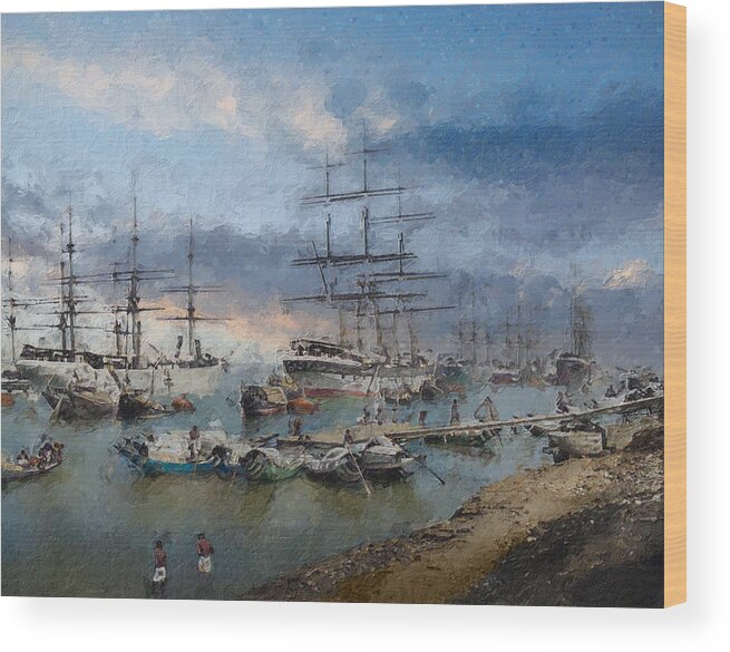 Sailing Ship Wood Print featuring the digital art Calcutta in the age of sail by Geir Rosset