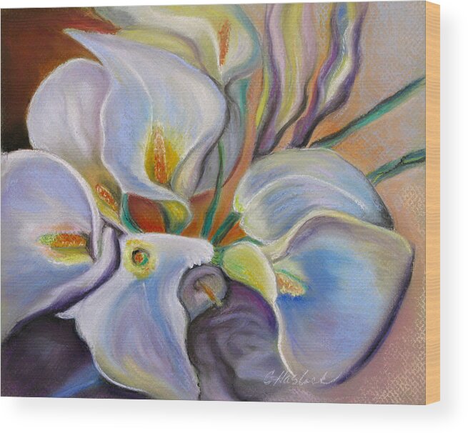 Calla Lilies Wood Print featuring the pastel Calla Lilies in Color by Carole Haslock