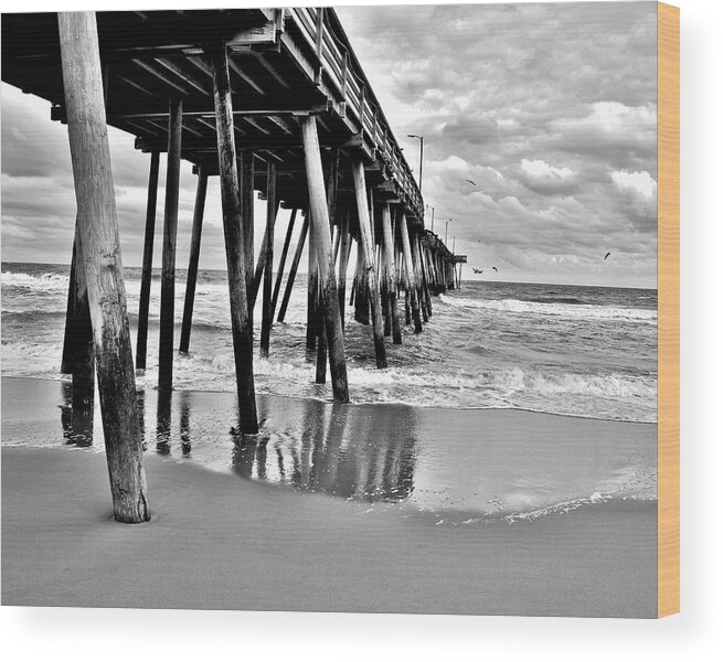 Black And White Pier Wood Print featuring the photograph Calm Before The Storm BW by Susie Loechler