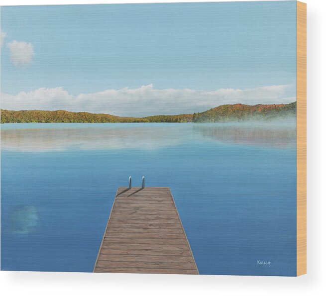 Moose Lake Wood Print featuring the painting Camp Northland from Third Point by Kenneth M Kirsch
