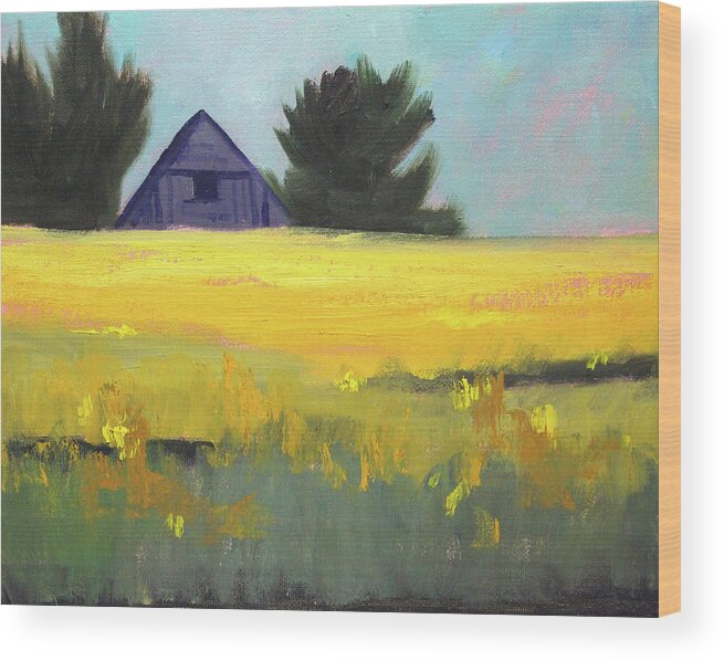 Canola Field Wood Print featuring the painting Canola Field by Nancy Merkle