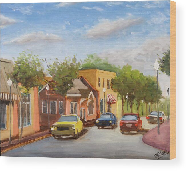Cary Wood Print featuring the painting Cary Downtown by Tesh Parekh