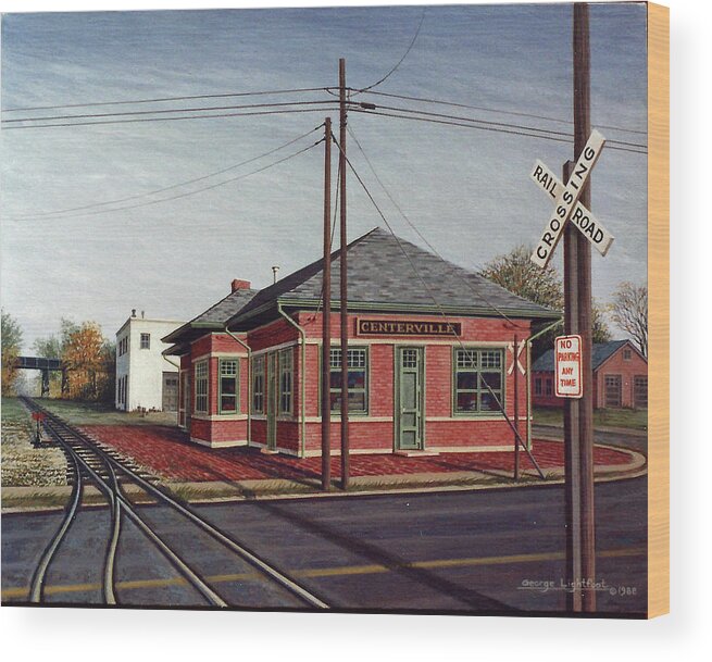 Architectural Landscape Wood Print featuring the painting Centerville Iowa Depot by George Lightfoot