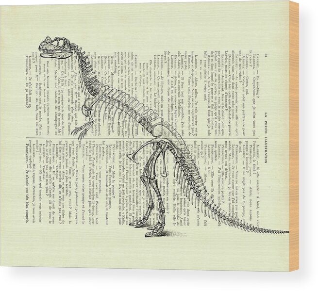 Dino Wood Print featuring the mixed media Ceratosaurus Skeleton by Madame Memento