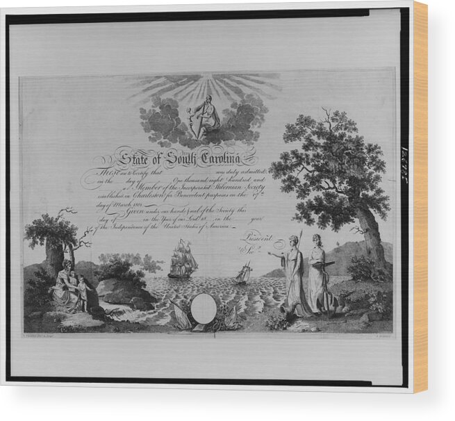Charleston Wood Print featuring the photograph Charleston S C Hibernian Society membership certificate by Paul Fearn