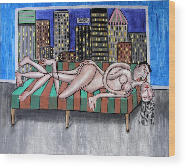 Nude Wood Print featuring the painting Cheap Room With A View by Anthony Falbo